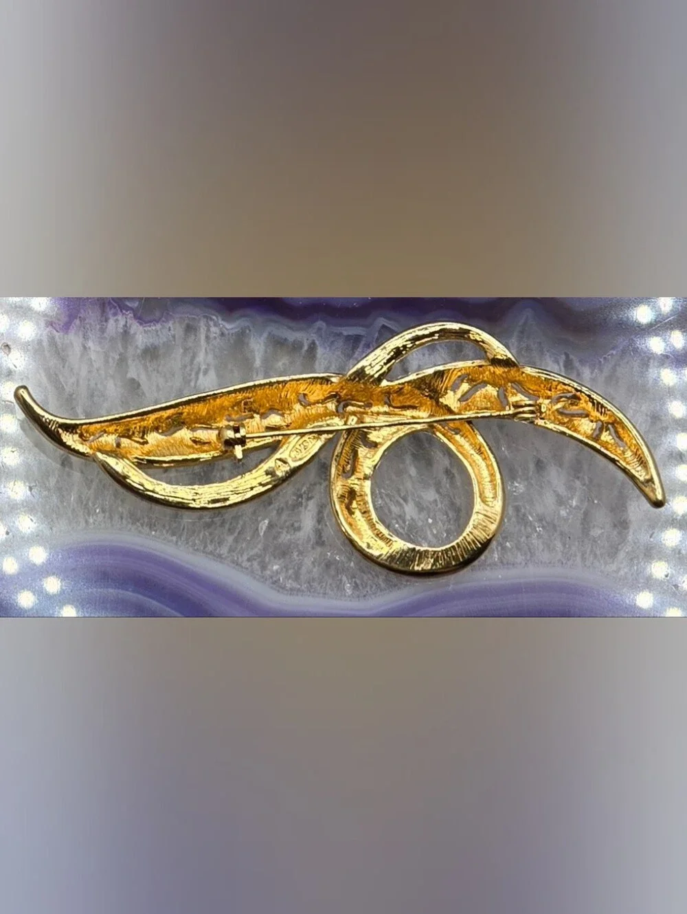 Avon Brooch Gold & Silver Tones Textured w/ Faceted Glass Crystals